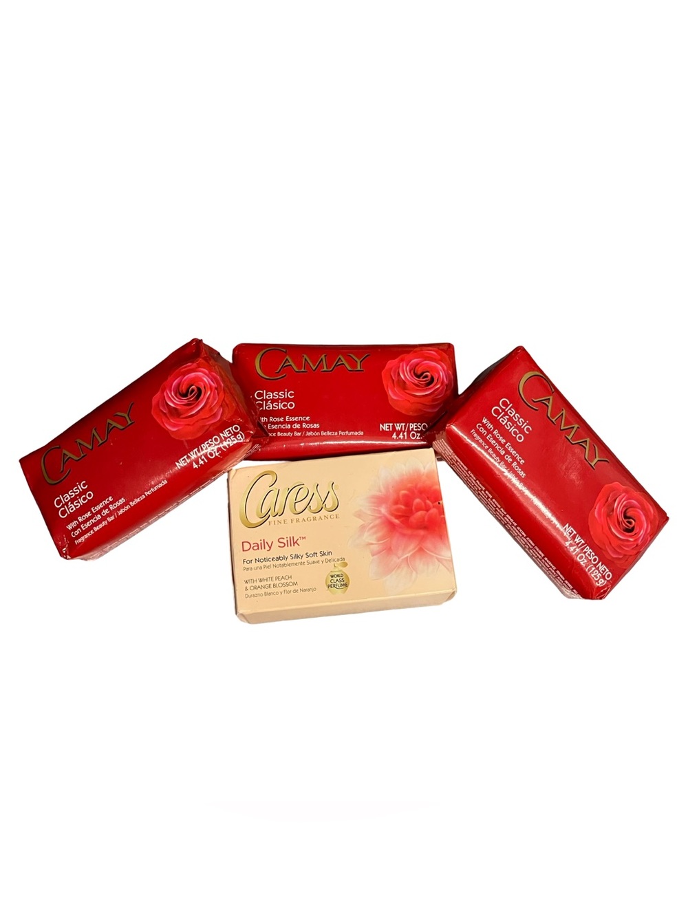 Camay Classic Bar Soap Rose Essence & Caress White Peach Orange Blossom Bundle